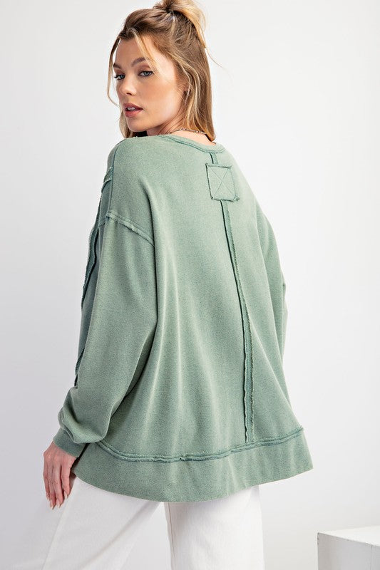 "Tessa" Mineral Washed Pullover - The Katie Grace Boutique