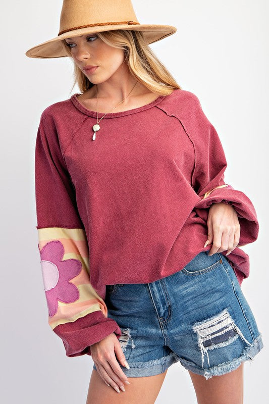 "Hayden" Mineral Washed Top with Applique' Details - The Katie Grace Boutique