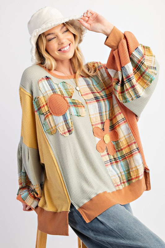 "Addison" Oversized Pullover with Applique' Patches - The Katie Grace Boutique