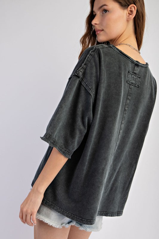 "Ashlyn" Mineral Washed Top - The Katie Grace Boutique