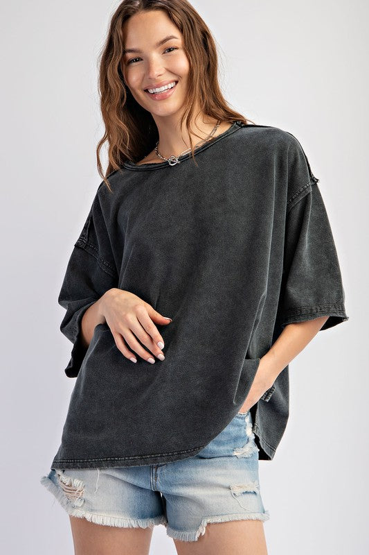 "Ashlyn" Mineral Washed Top - The Katie Grace Boutique