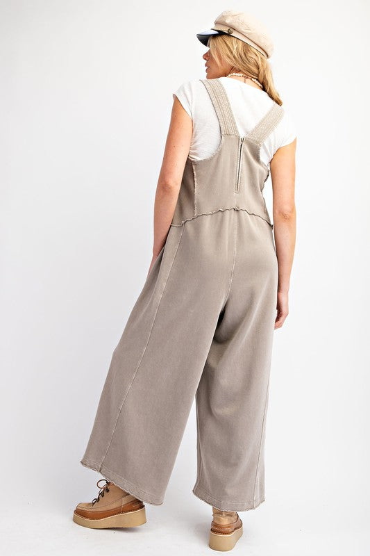 "Briella" Mineral Washed Jumpsuit, Stone - The Katie Grace Boutique