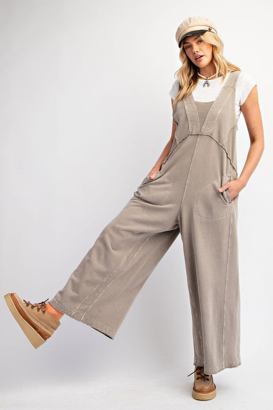 "Briella" Mineral Washed Jumpsuit, Stone - The Katie Grace Boutique