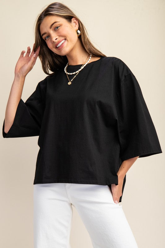 "Gracie" Mixed Fabric Top - The Katie Grace Boutique