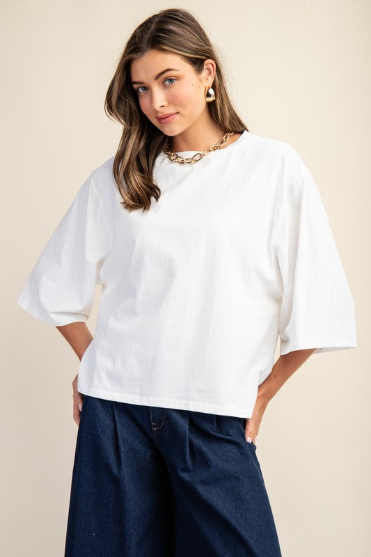 "Gracie" Mixed Fabric Top - The Katie Grace Boutique