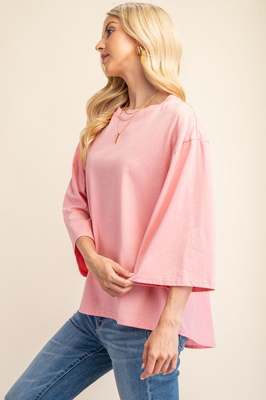 "Gracie" Mixed Fabric Top - The Katie Grace Boutique