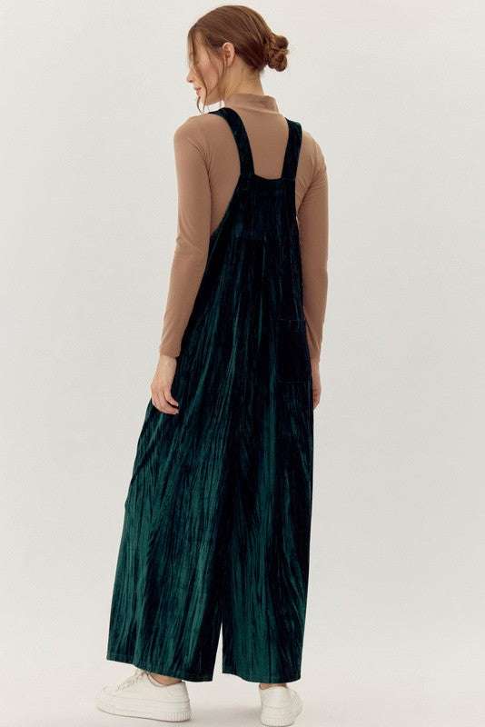 "Evelyn" Velvet Overalls, Green - The Katie Grace Boutique