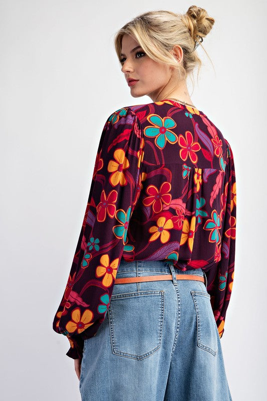 "Ana" Bold  Floral Blouse - The Katie Grace Boutique