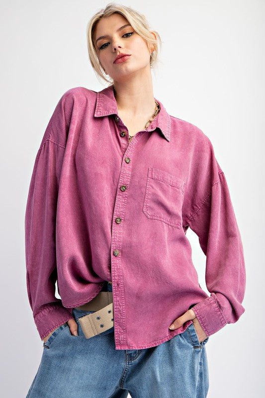 "Kelly" Mineral Washed Tencel Blouse - The Katie Grace Boutique