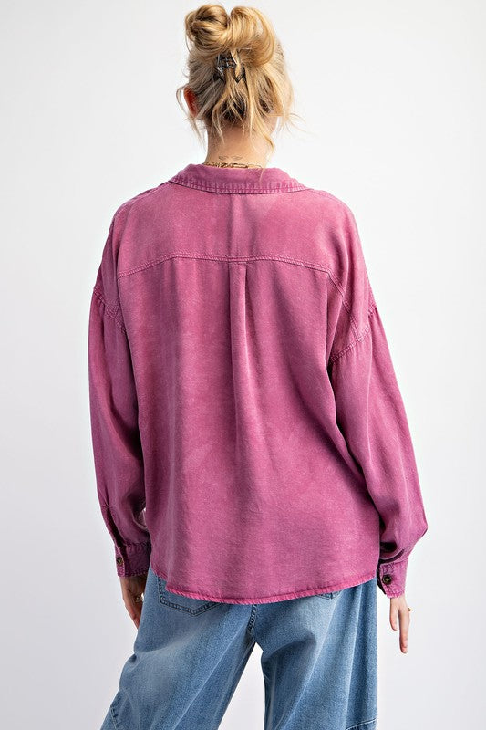 "Kelly" Mineral Washed Tencel Blouse - The Katie Grace Boutique