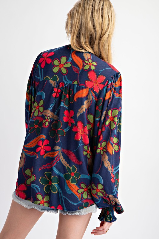 "Ana" Bold  Floral Blouse - The Katie Grace Boutique