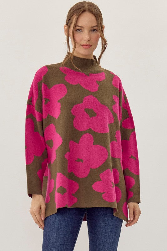 "Gracelyn" Mock Neck Floral Sweater - The Katie Grace Boutique