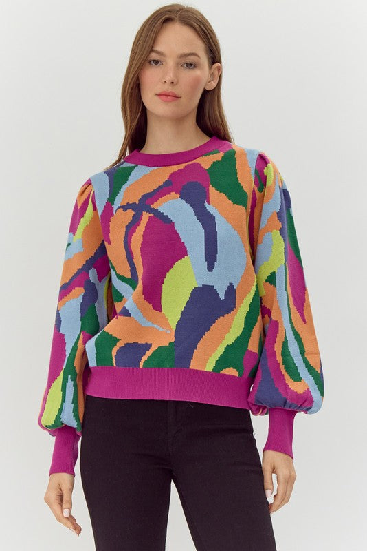 "Lucy" Abstract Sweater - The Katie Grace Boutique