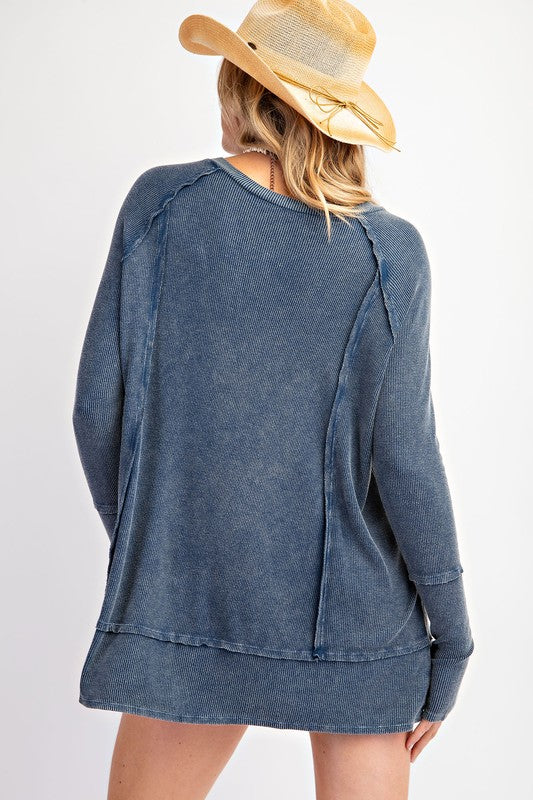 "Emelia" Mineral Washed Top, Indigo - The Katie Grace Boutique