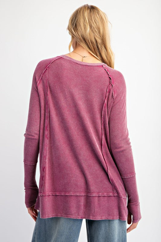 "Emelia" Mineral Washed Top, Violet - The Katie Grace Boutique