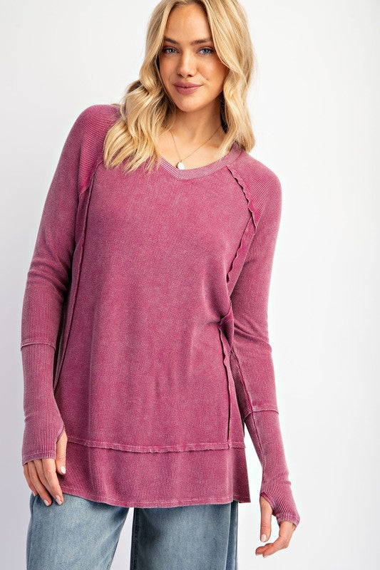 "Emelia" Mineral Washed Top, Violet - The Katie Grace Boutique