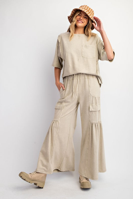 "Ava" Mineral Washed Separates, Khaki - The Katie Grace Boutique