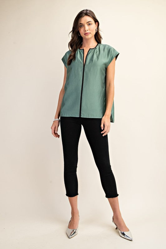 "Vera" Blouse with Piping Detail - The Katie Grace Boutique