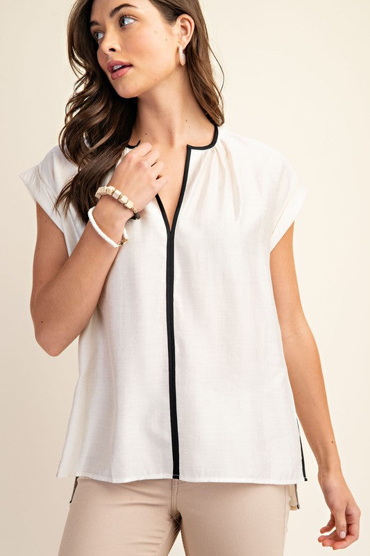 "Vera" Blouse with Piping Detail - The Katie Grace Boutique