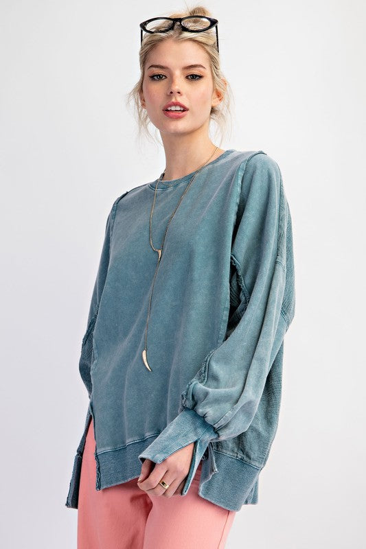 "Suzie" Mineral Washed Pullover - The Katie Grace Boutique