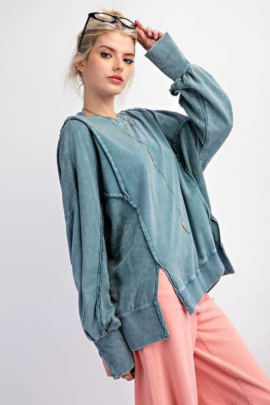 "Suzie" Mineral Washed Pullover - The Katie Grace Boutique