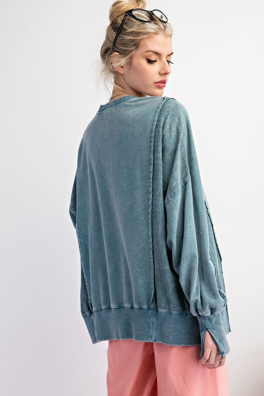 "Suzie" Mineral Washed Pullover - The Katie Grace Boutique