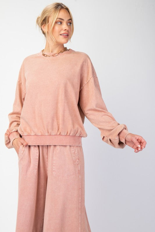 "Riley" Mineral Washed Pullover, Cinnamon - The Katie Grace Boutique