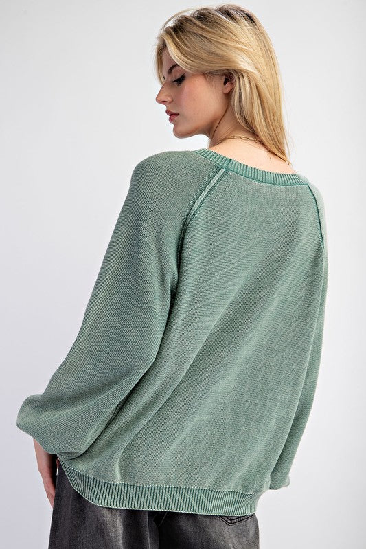 "Maisie" Mineral Washed Sweater, Pacific Green - The Katie Grace Boutique