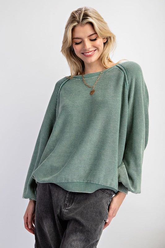 "Maisie" Mineral Washed Sweater, Pacific Green - The Katie Grace Boutique