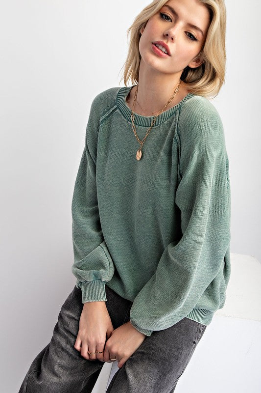 "Maisie" Mineral Washed Sweater, Pacific Green - The Katie Grace Boutique