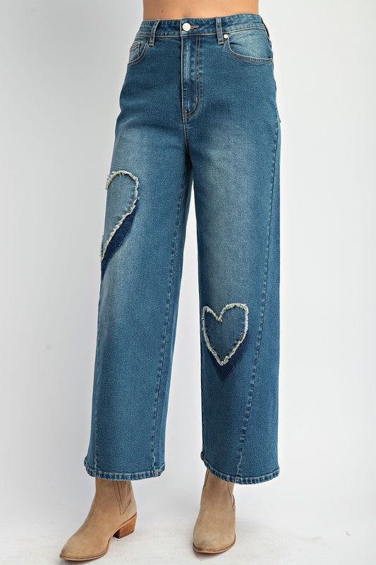 "Macie" Jeans with Heart Patches - The Katie Grace Boutique