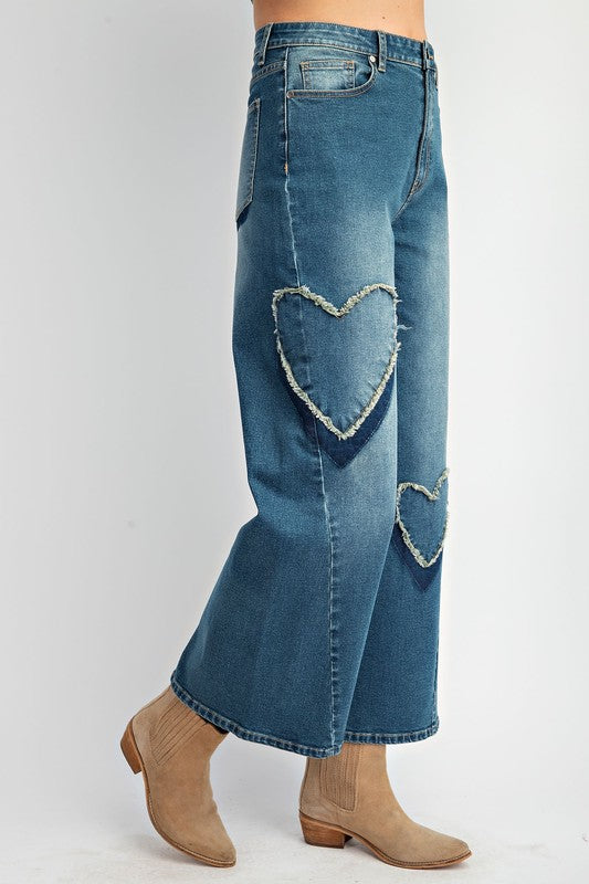 "Macie" Jeans with Heart Patches - The Katie Grace Boutique