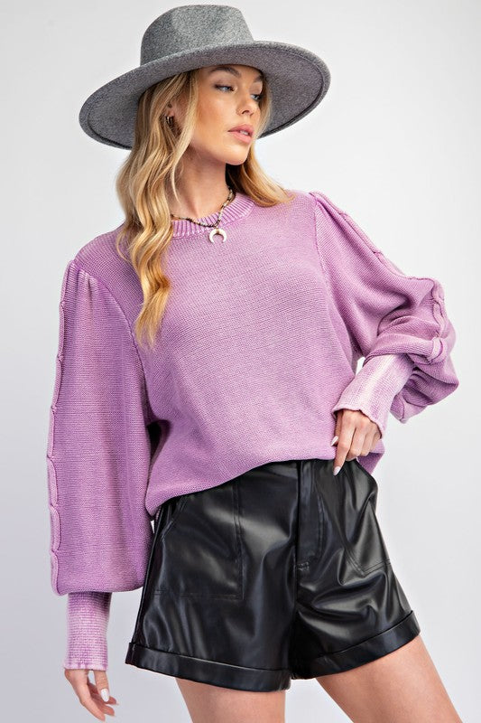 "Aurora" Mineral Washed Sweater, Orchid - The Katie Grace Boutique