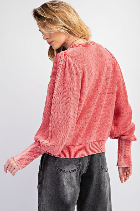 "Aurora" Mineral Washed Sweater, Faded Red - The Katie Grace Boutique