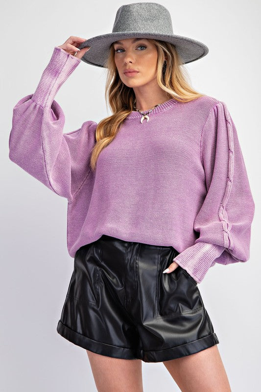 "Aurora" Mineral Washed Sweater, Orchid - The Katie Grace Boutique