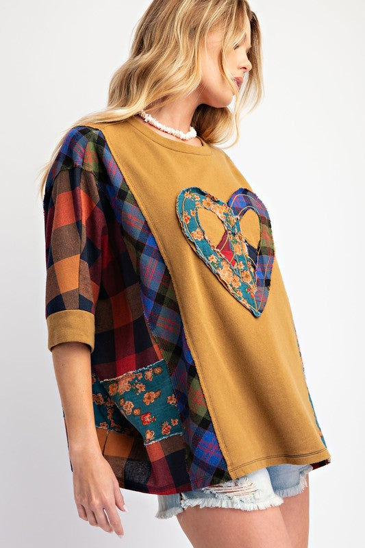 "London" Mixed Fabric Design Top - The Katie Grace Boutique