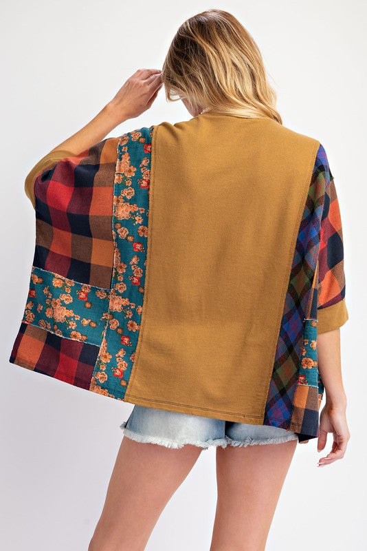 "London" Mixed Fabric Design Top - The Katie Grace Boutique