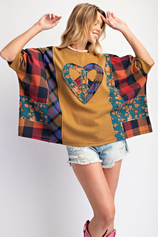 "London" Mixed Fabric Design Top - The Katie Grace Boutique