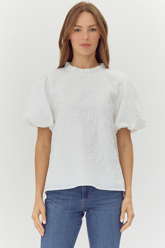 "Lorie" Embossed Puff Blouse, 3 colors - The Katie Grace Boutique