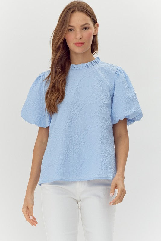 "Lorie" Embossed Puff Blouse, 3 colors - The Katie Grace Boutique