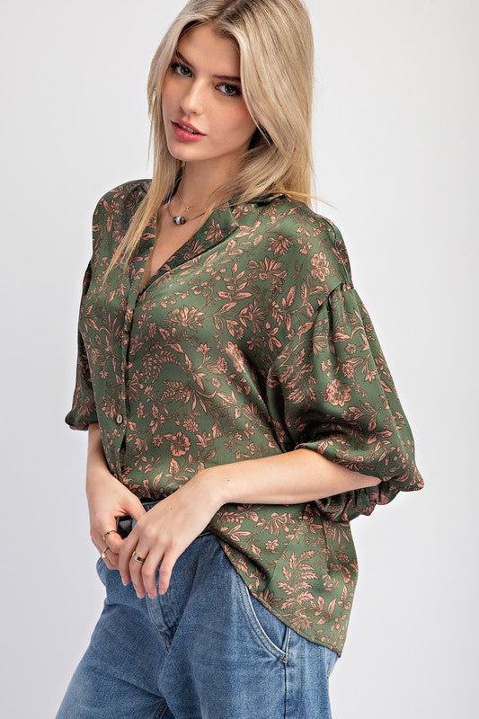 "Joanna" Satin Blouse - The Katie Grace Boutique