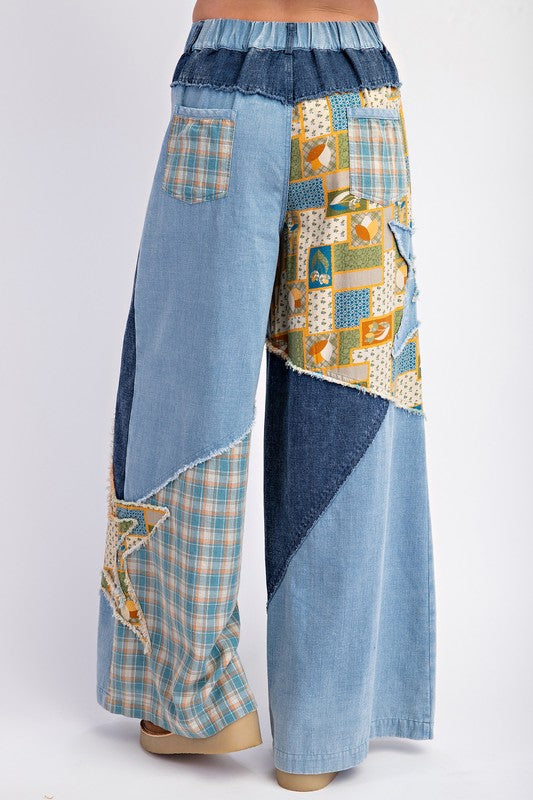 "Gina" Wide Leg Patchwork Pants - The Katie Grace Boutique