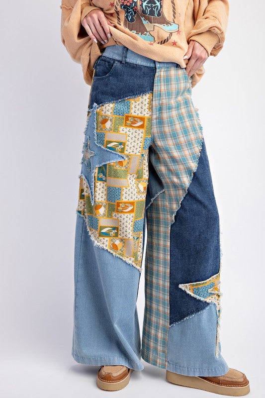 "Gina" Wide Leg Patchwork Pants - The Katie Grace Boutique