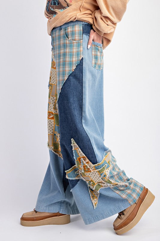 "Gina" Wide Leg Patchwork Pants - The Katie Grace Boutique