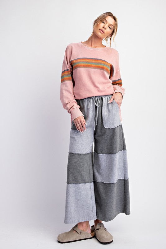 "Marley" Mineral Washed Striped Pullover, Rose - The Katie Grace Boutique