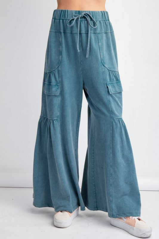 "Ellie" Mineral Washed Pants, Teal - The Katie Grace Boutique