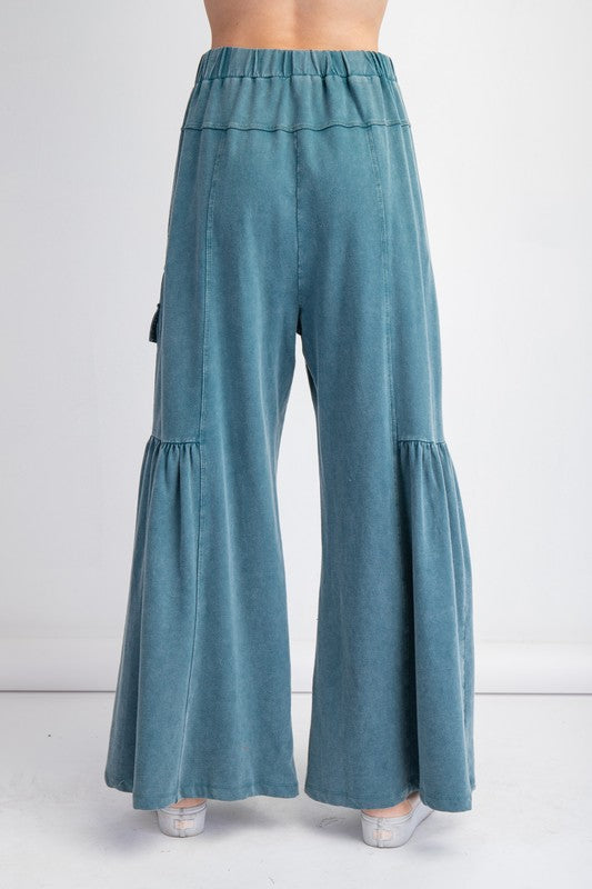 "Ellie" Mineral Washed Pants, Teal - The Katie Grace Boutique