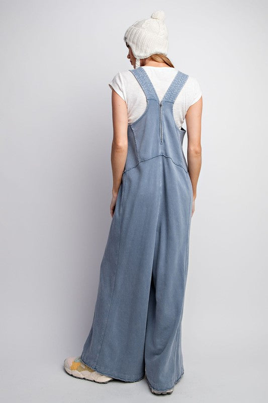 "Phoebe" Soft Mineral Washed Jumpsuit, Blue - The Katie Grace Boutique