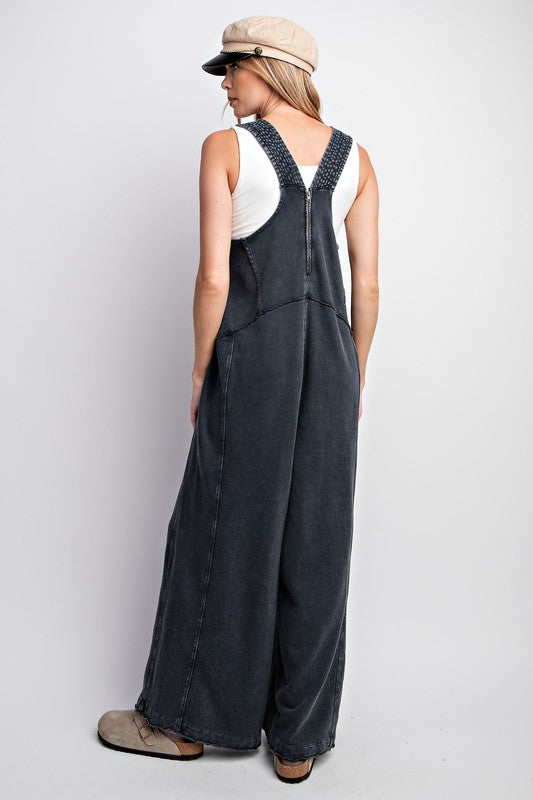 "Jasmine" Soft Mineral Washed Jumpsuit, Black - The Katie Grace Boutique