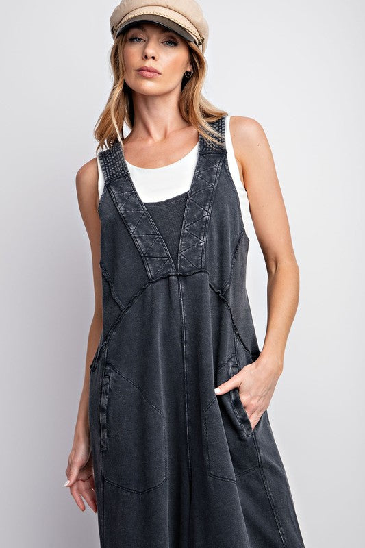 "Jasmine" Soft Mineral Washed Jumpsuit, Black - The Katie Grace Boutique